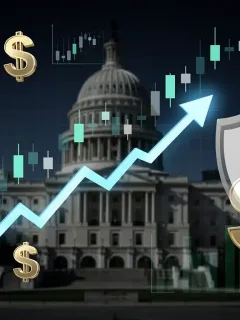 Graph showing rising interest rates with financial symbols and a protective shield, symbolizing investor strategies for 2026 Fed rate hikes.