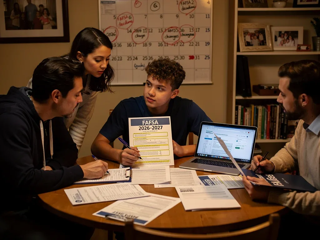 Family discussing 2026 FAFSA changes and financial aid