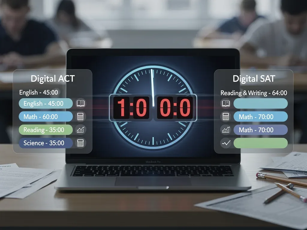 Digital clock illustrating timing limits for Digital ACT and SAT sections