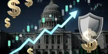 Navigating the 2026 Federal Reserve Interest Rate Hikes: Strategies for U.S. Investors to Protect 15% of Their Portfolio Graph showing rising interest rates with financial symbols and a protective shield, symbolizing investor strategies for 2026 Fed rate hikes.