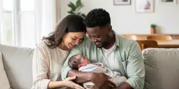 Parents with newborn baby, representing new parental leave benefits.