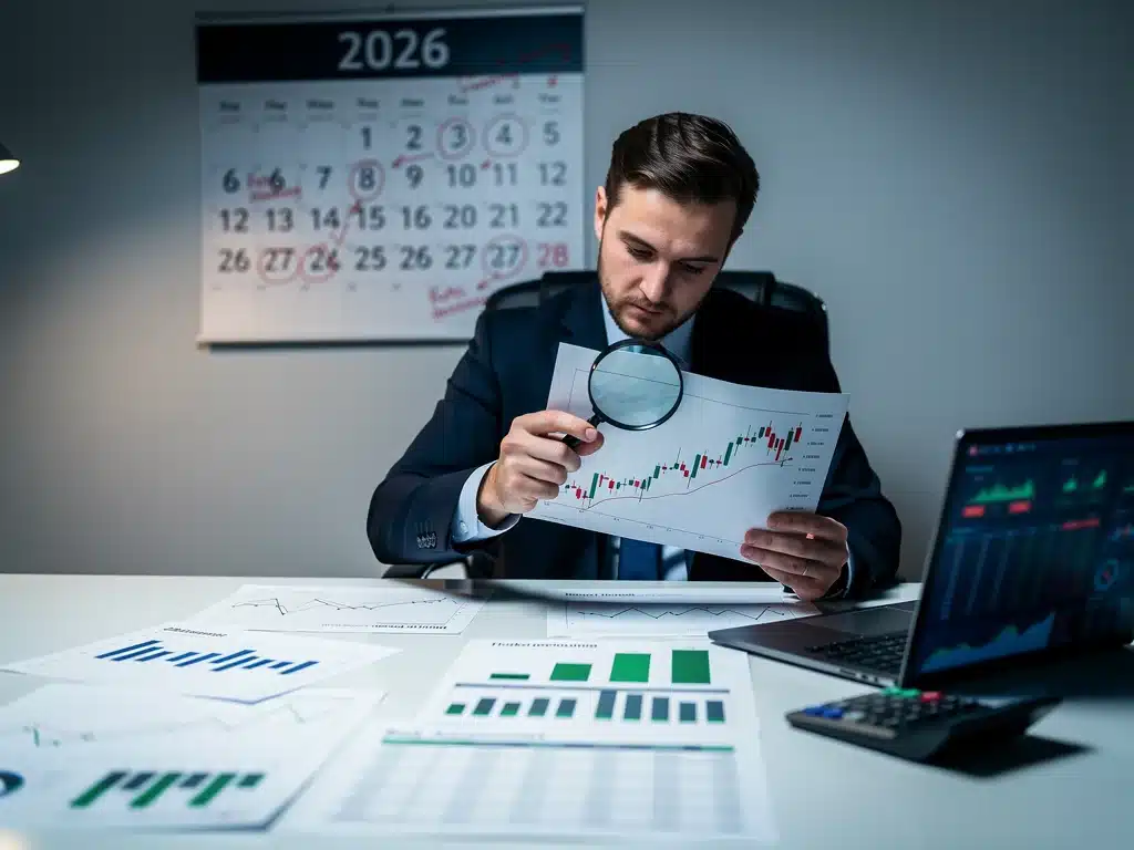 Investor reviewing financial documents and charts, symbolizing careful planning and risk assessment for future Fed rate hikes.