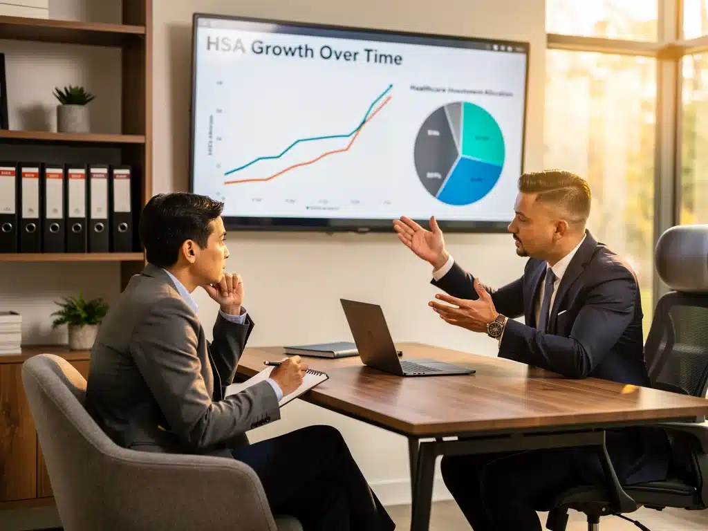 Financial advisor explaining HSA investment strategies