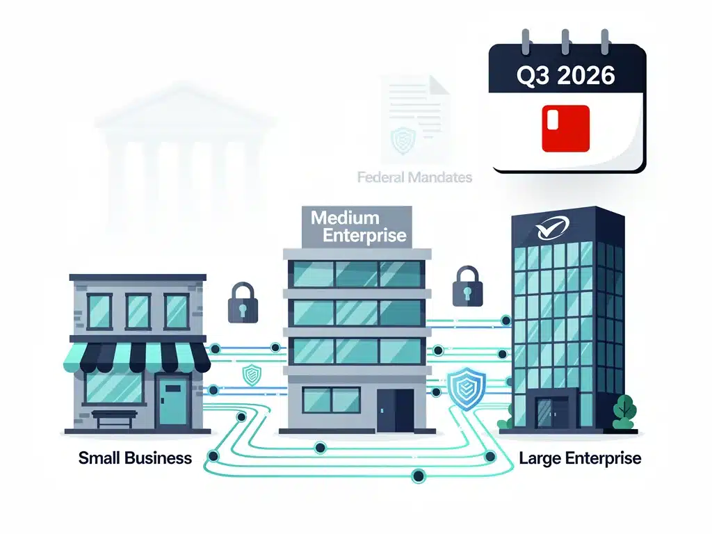 Businesses adapting to new federal cybersecurity mandates by Q3 2026 deadline.