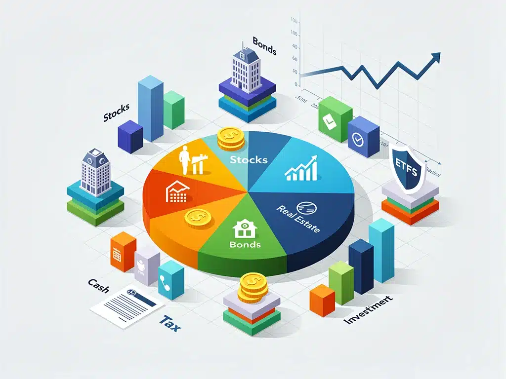 Diversified investment portfolio representing tax-efficient asset allocation.