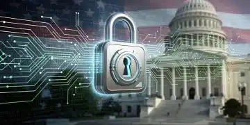Digital lock icon symbolizing federal cybersecurity mandates and data protection for US businesses.