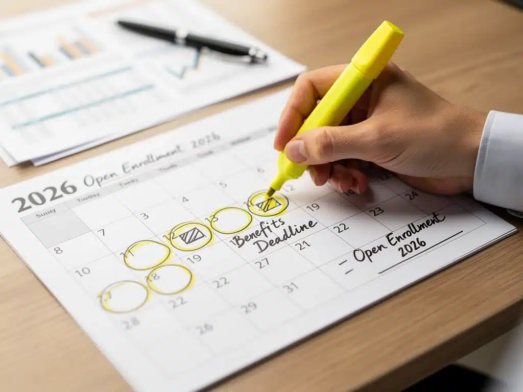 Highlighting key Open Enrollment 2026 deadlines on a calendar