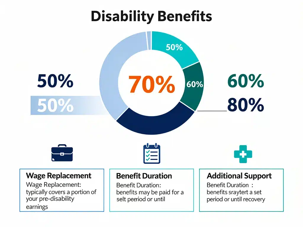 Infographic showing 70% wage replacement breakdown in disability benefits
