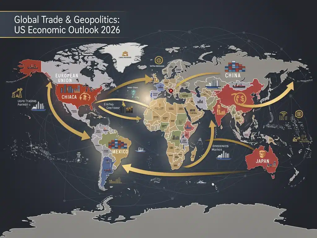 World map illustrating global economic interconnectedness and influences
