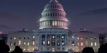 US Capitol with digital circuits symbolizing AI regulation debates.