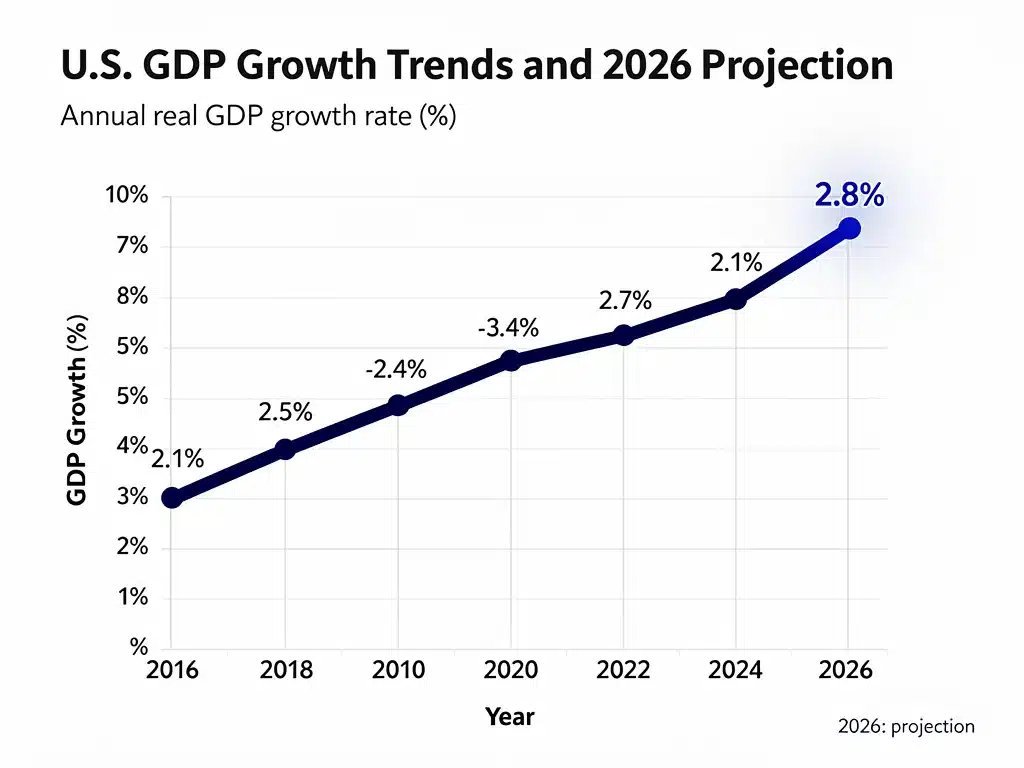 Chart showing historical and projected US GDP growth trends